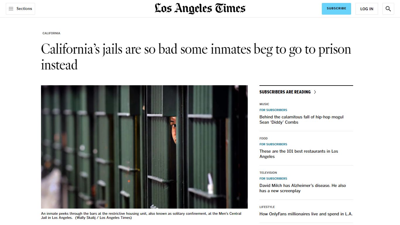 California’s jails are so bad some inmates beg to go to prison instead ...